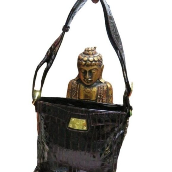 Carpisa Italian vegan leather red burgundy crocodile pattern handbag Stunning - Picture 13 of 13